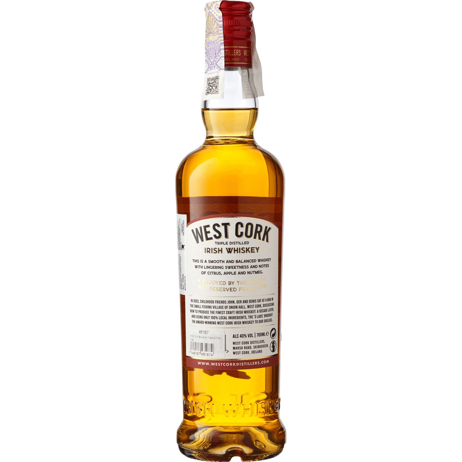 Виски West Cork Bourbon Cask Blended Irish Whiskey 40% 0.7 л в тубусе - фото 3