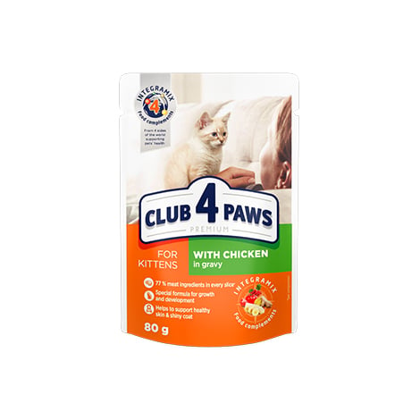 Влажный корм для котят Club 4 Paws с курицей в соусе, 80 г - фото 1