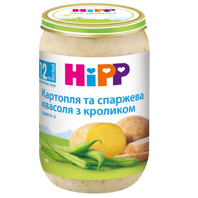 Пюре HiPP Картопля і спаржева квасоля з кроликом, 220 г - фото 1