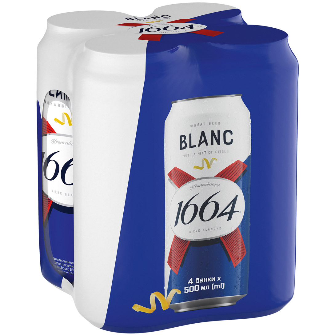Пиво Kronenbourg 1664 Blanc светлое 4.8% 0.5 л х 4 шт. ж/б - фото 1