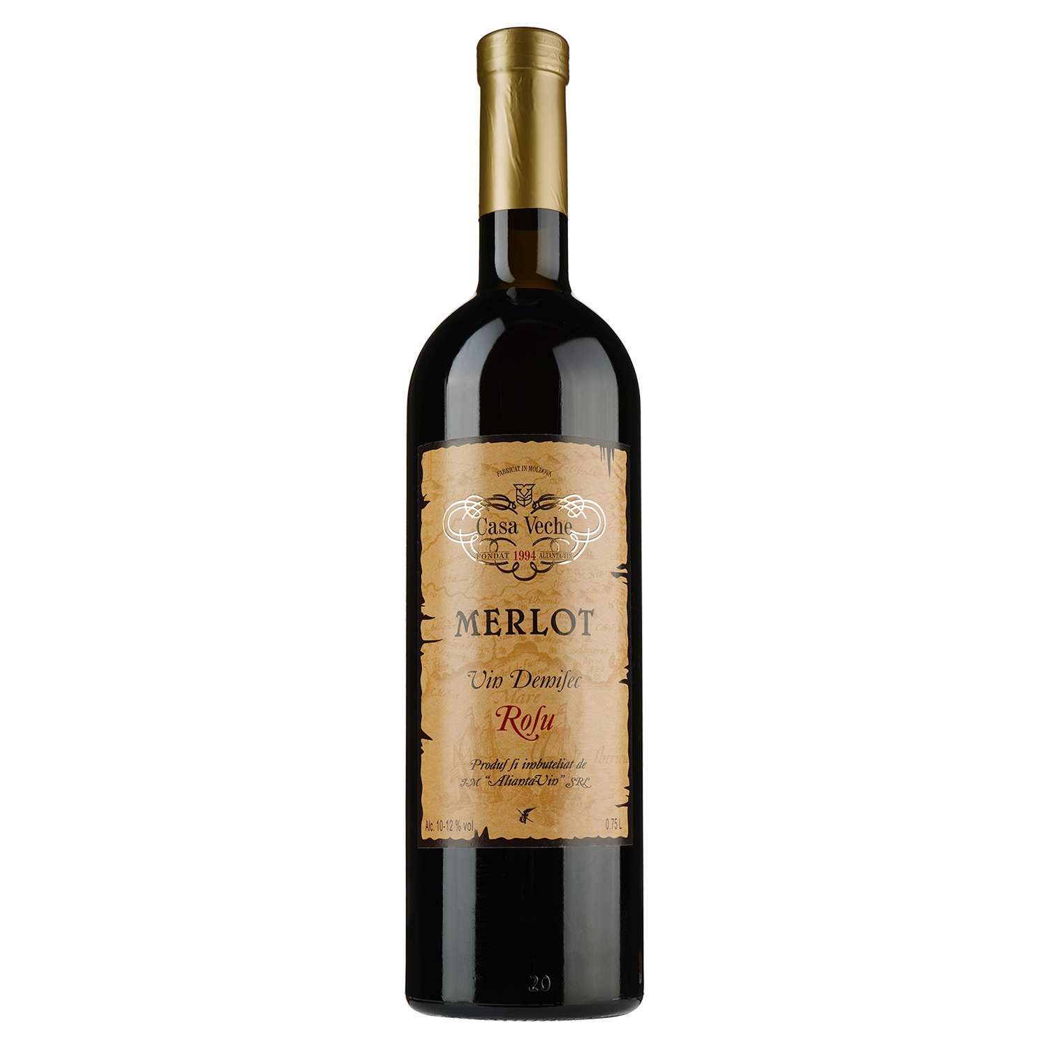 Вино Alianta vin Casa Veche Merlot, червоне, напівсухе, 10-12%, 0,75 л - фото 1