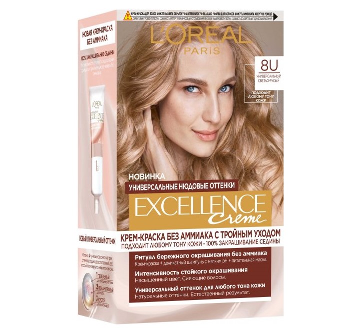 Фарба для волосся L’Oréal Paris Excellence Creme, відтінок 8U (універсальний світло-русявий), 192 мл (AA344200) - фото 1