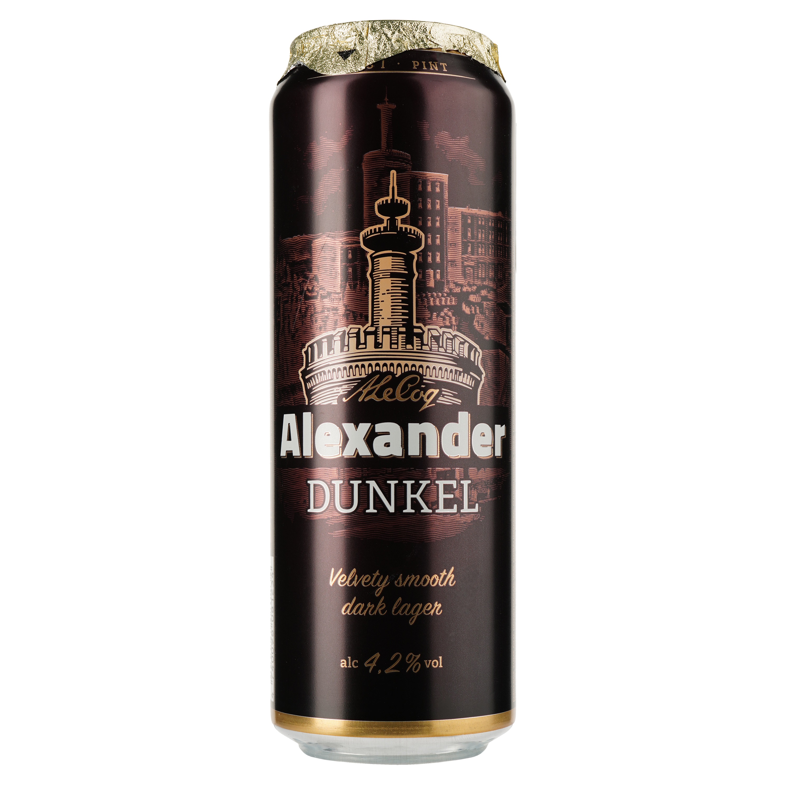 Пиво A. Le Coq Alexander Dunkel, темное, фильтрованное, 4,2%, ж/б, 0,568 л - фото 1