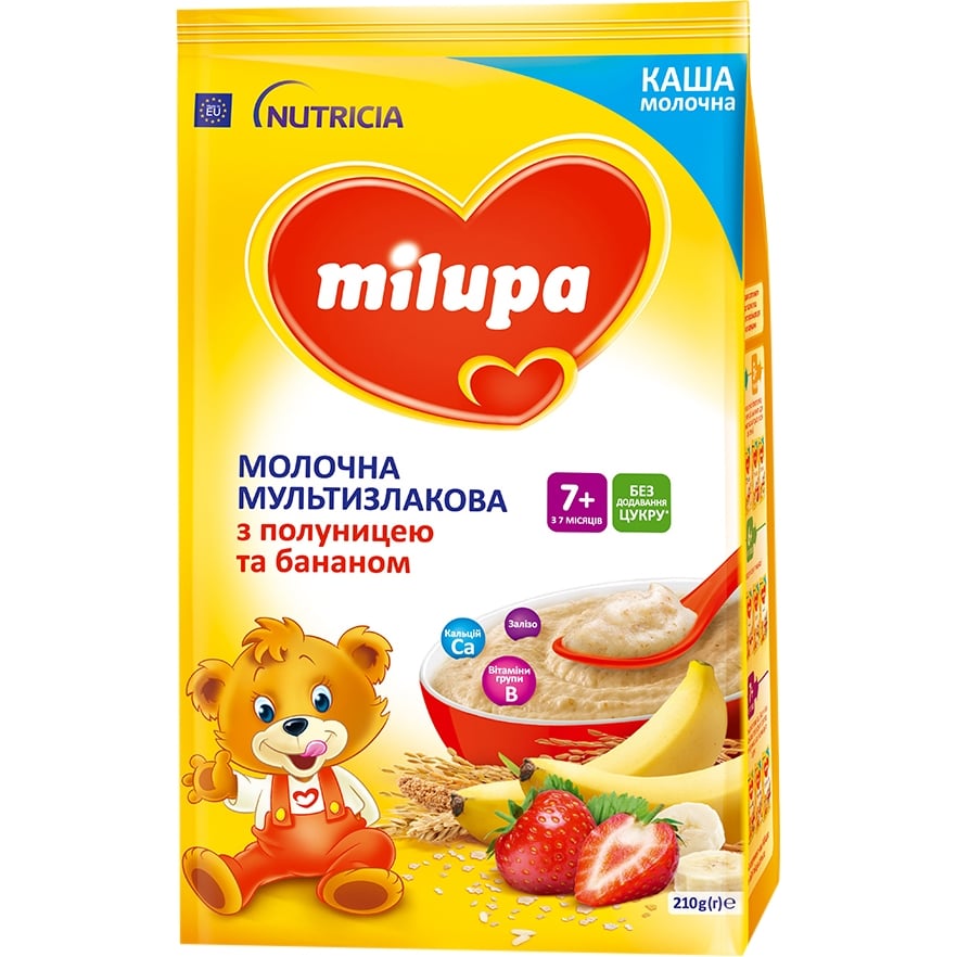Фото - Дитяче харчування Milupa Каша молочна мультизлакова  з полуницею та бананом для дітей від 7 м 