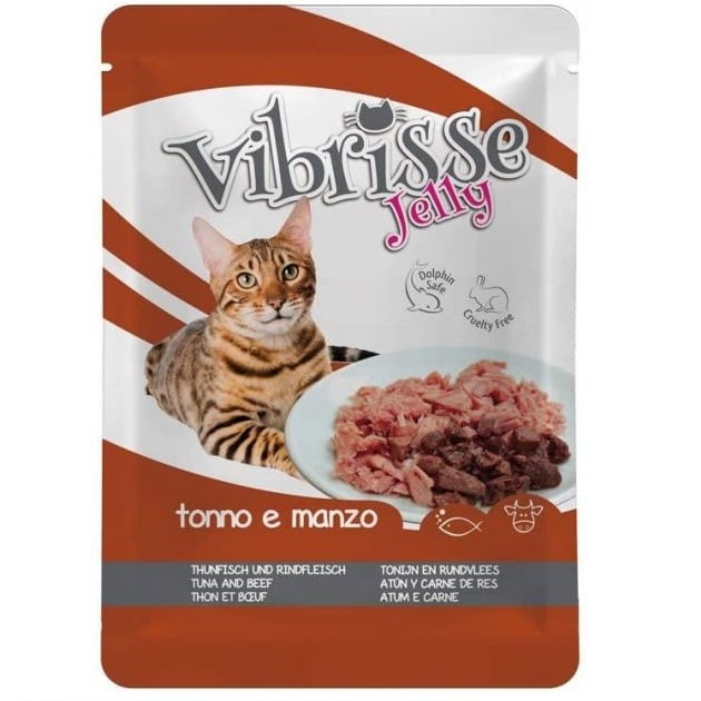 Вологий корм для котів Vibrisse Jelly, Тунець та яловичина в желе, 70 г (C1018989) - фото 1