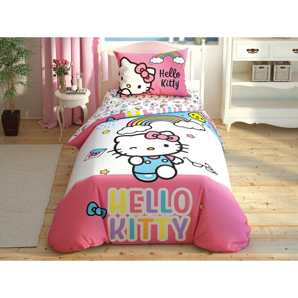 Комплект постельного белья TAC Disney Hello Kitty Rainbow Полуторный Разноцветный 000229599 - фото 1