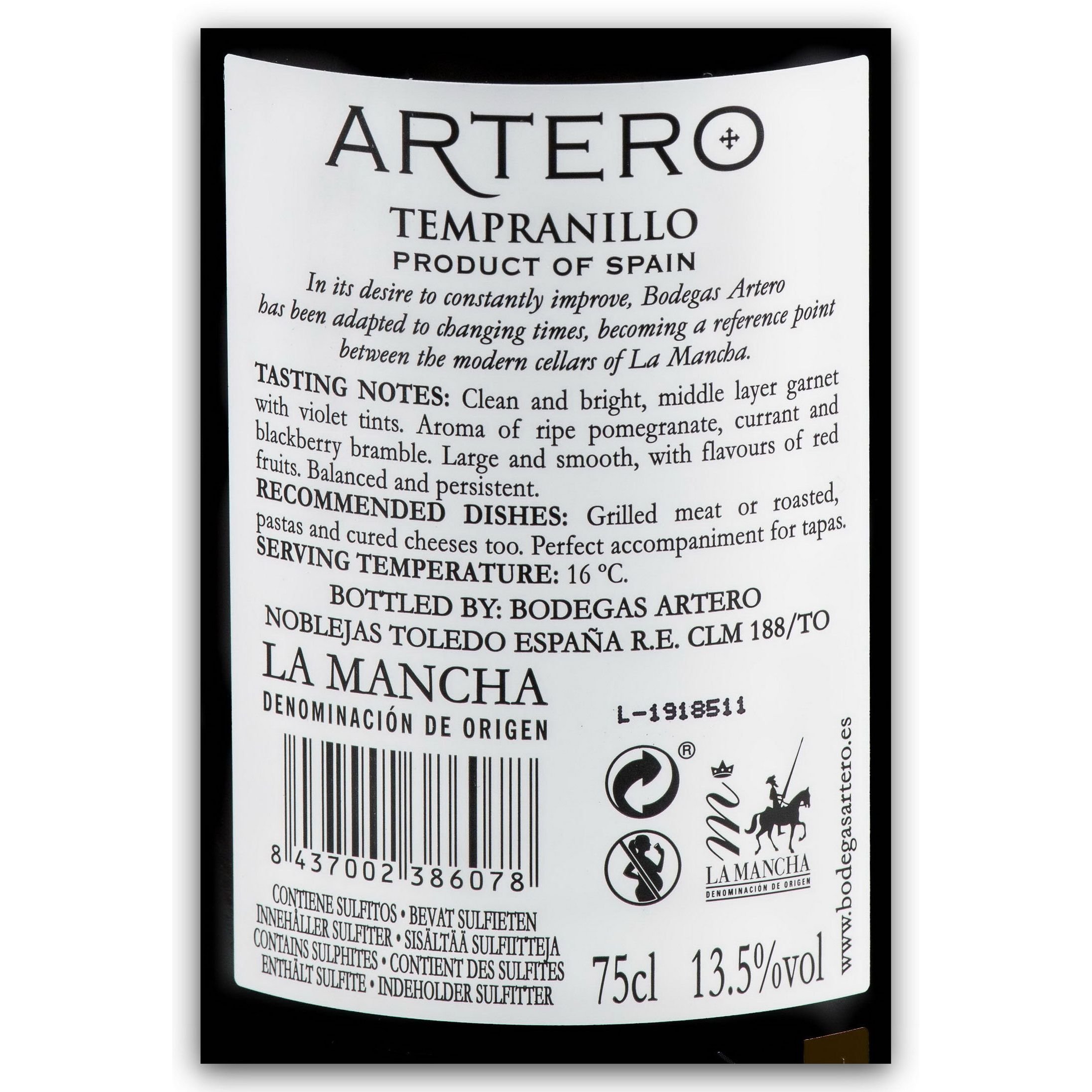 Вино Artero Tempranillo La Mancha D.O. червоне сухе 0.75 л - фото 2