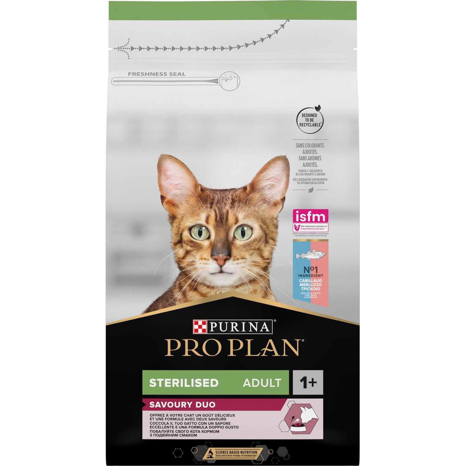 Сухой корм для взрослых кошек после стерилизации Purina Pro Plan Sterilised Adult 1+ Savoury Duo, с треской и форелью, 1,5 кг - фото 1