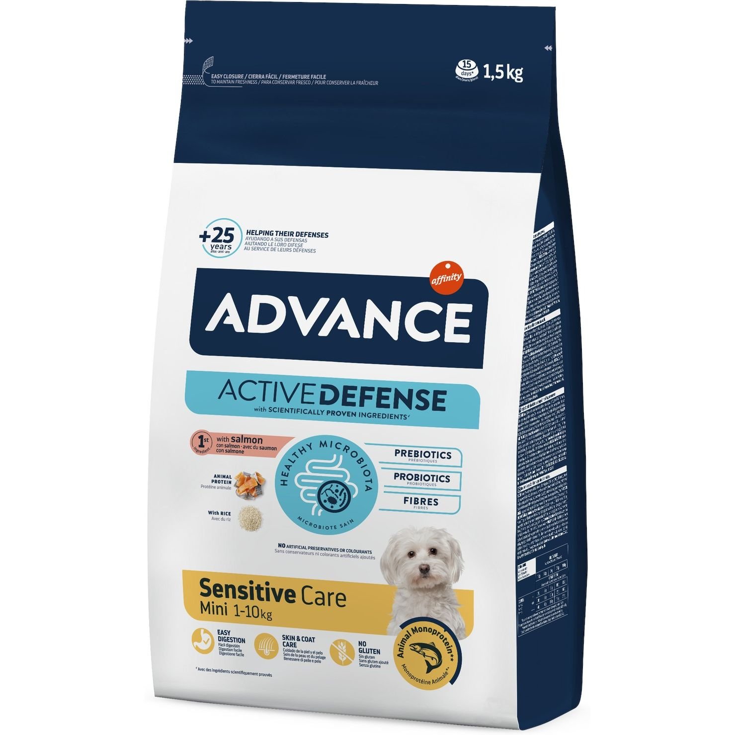 Сухий корм для собак малих порід з чутливим травленням Advance Dog Mini Sensitive з лососем і рисом 1.5 кг - фото 1