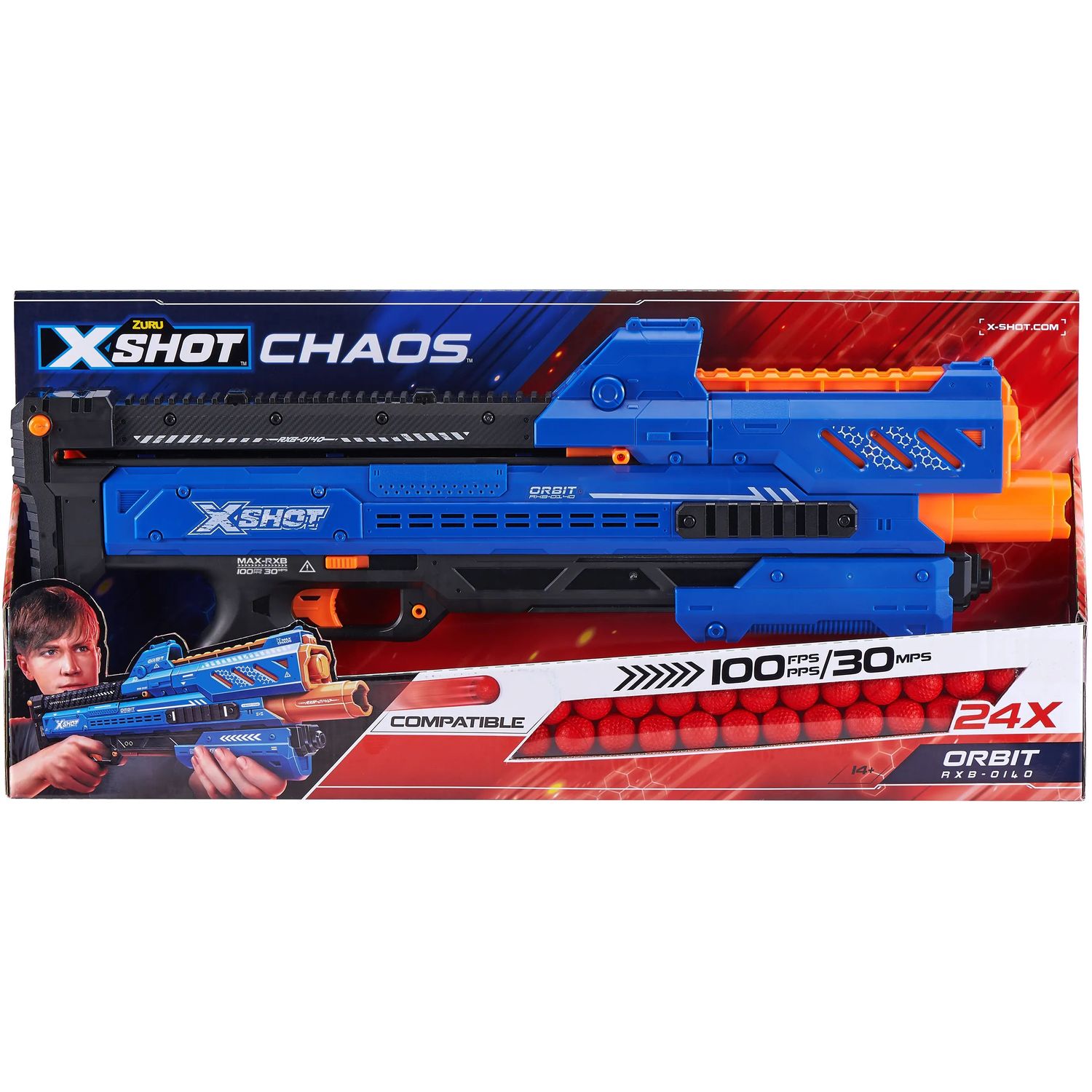 Скорострельный бластер Zuru X-Shot Excel Chaos New Orbit, 24 шарика (36281R) - фото 1