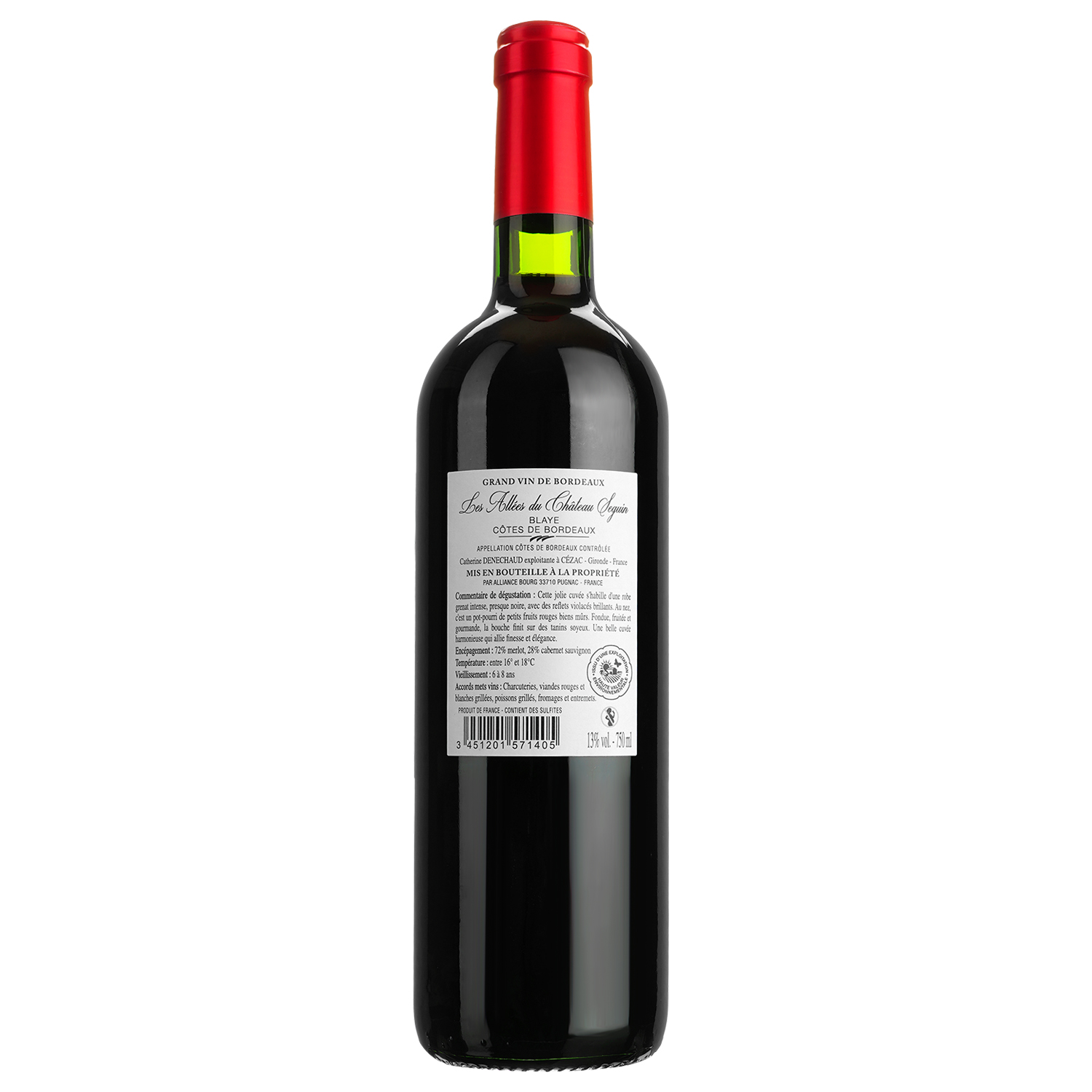 Вино Les Allees Du Chateau Seguin Blaye Cotes De Bordeaux AOP, красное, сухое, 0,75 л - фото 2