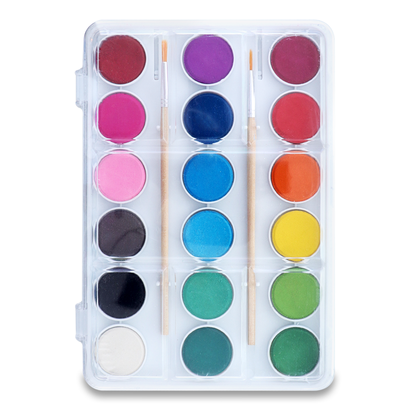 Краски акварельные Offtop, 2 кисточки, 18 цветов (848707) - фото 1