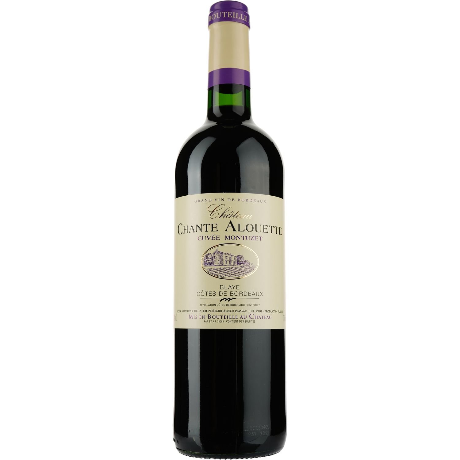 Вино Cuvee Montuzet Chateau Chante Alouette AOP Blaye Cotes de Bordeaux 2015, красное, сухое, 0,75 л - фото 1