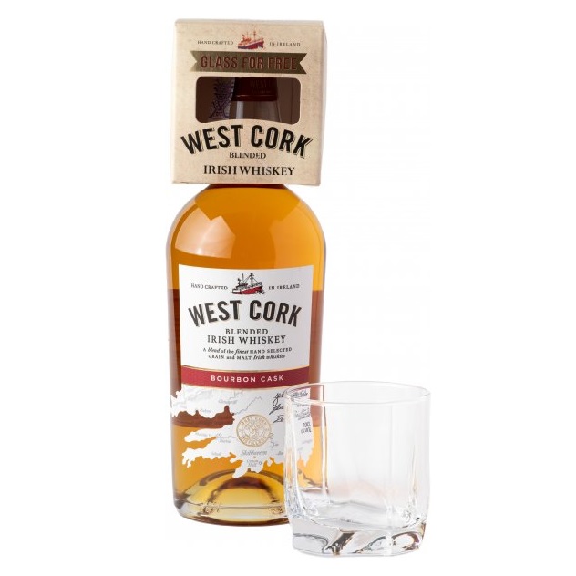 Виски West Cork Bourbon Cask Blended Irish Whiskey, 40%, 0,7 л + бокал (Q5992) - фото 1