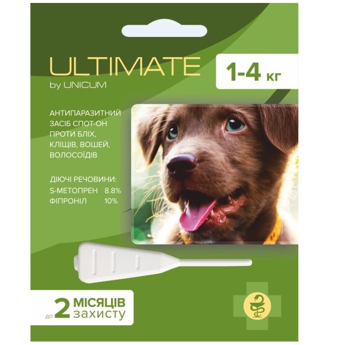 Капли Unicum Ultimate от блох, клещей, вшей и власоедов для собак, 1-4 кг (UL-043) - фото 1