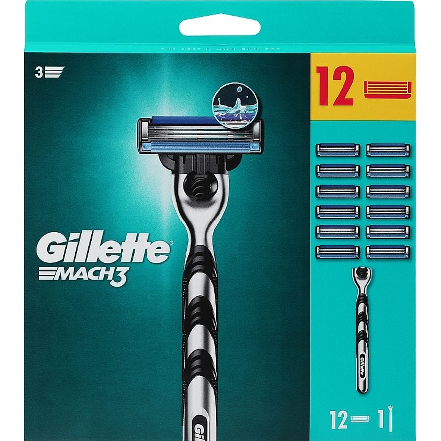 Станок для бритья Gillette Mach 3 с 12 сменными картриджами. - фото 1