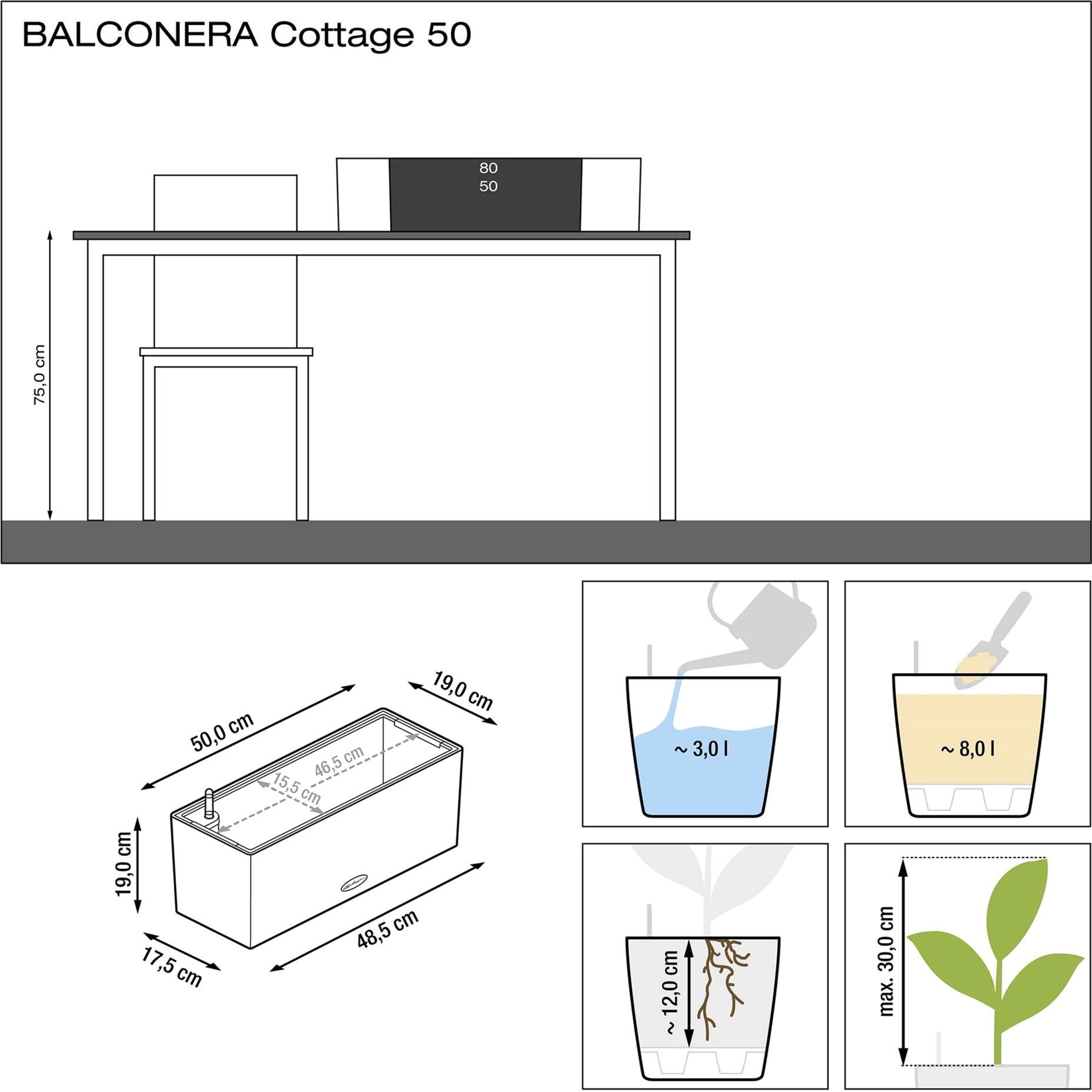 Вазон Lechuza Balconera Cottage 50 графитово-черный (15609) - фото 5