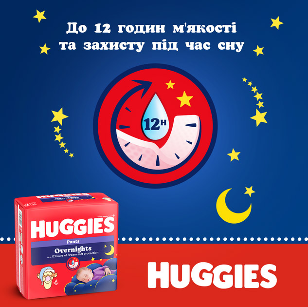 Підгузки-трусики Huggies Overnight 5 (12-17 кг) 96 шт. (4 п. x 24 шт.) - фото 4