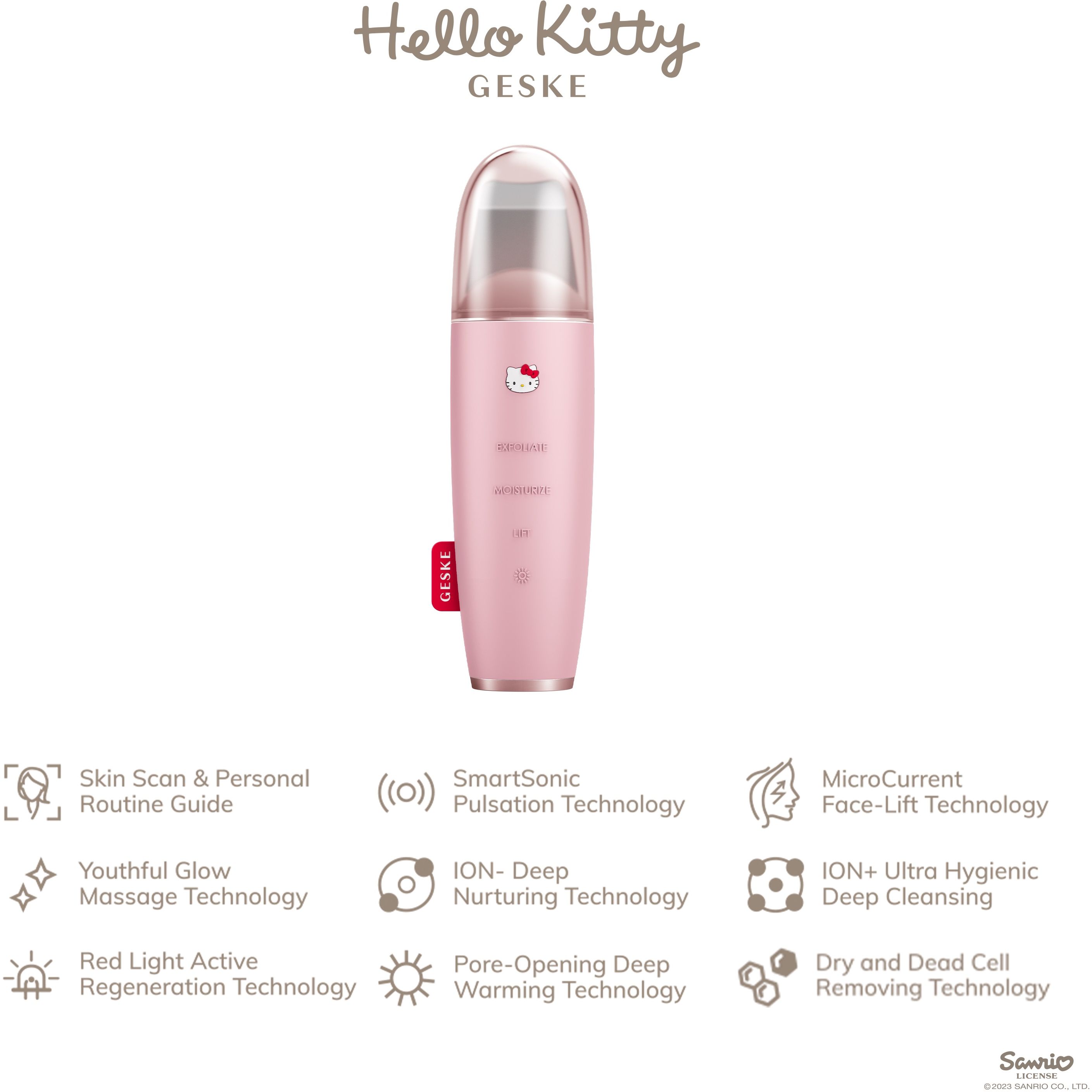 Микротоковый скрабер для кожи и устранения черных точек GESKE MicroCurrent Skin Scrubber & Blackhead Remover 9 в 1 Hello Kitty розовый - фото 3