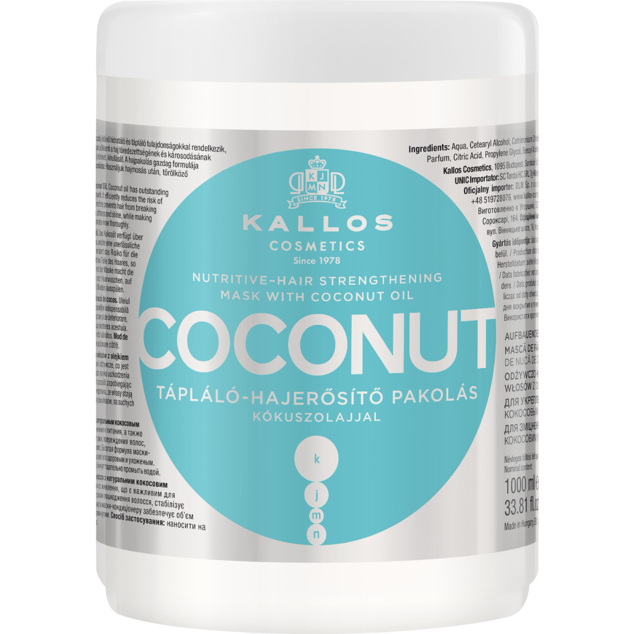 Маска для волосся Kallos Cosmetics Coconut Nutritive Hair Mask, зміцнююча з кокосовим маслом, 1 л - фото 1