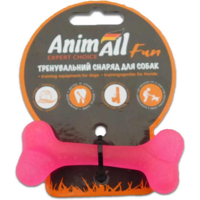 Игрушка для собак AnimAll Fun AGrizZzly Кость розовая 8 см - фото 1