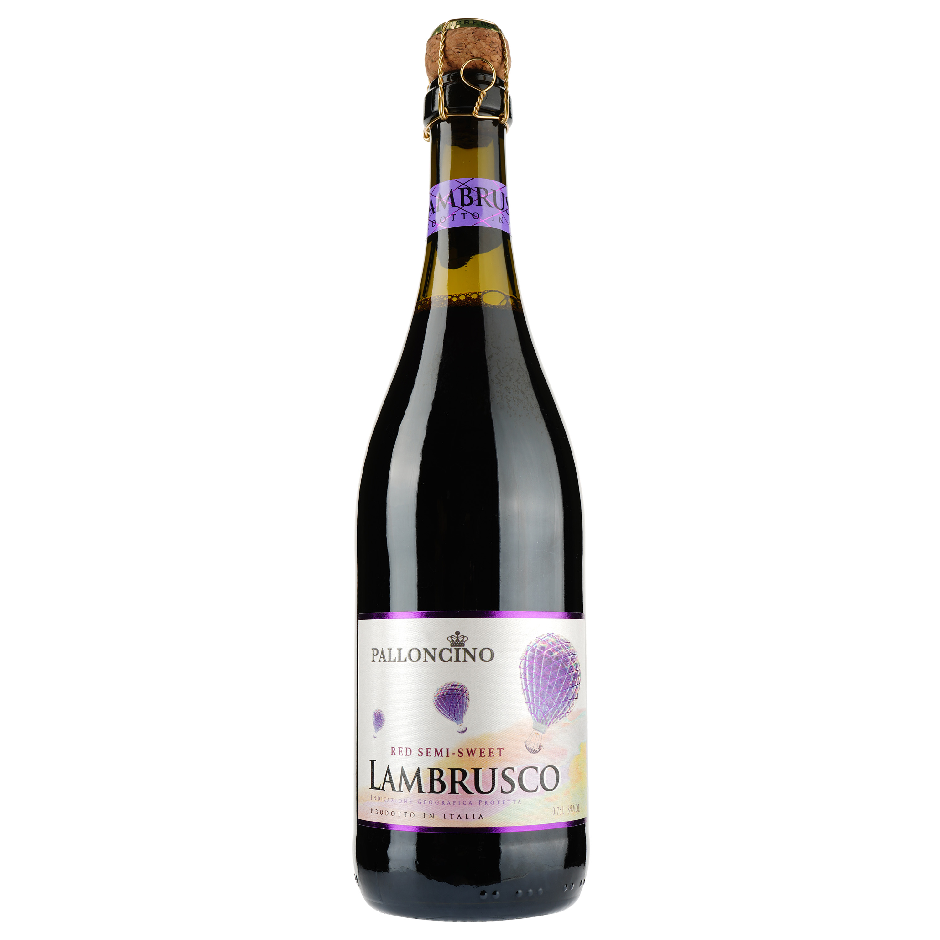 Игристое вино Palloncino Lambrusco, красное, полусладкое, 8%, 0,75 л - фото 1
