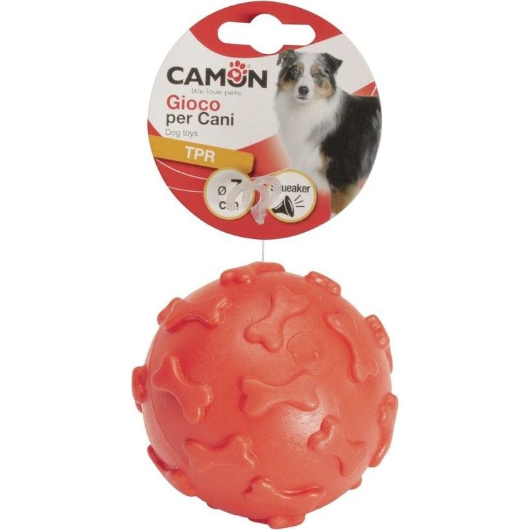 Игрушка для собак Camon Мяч с шипами в форме косточки, с пищалкой, термопластичная резина, 6 см, в ассортименте - фото 1