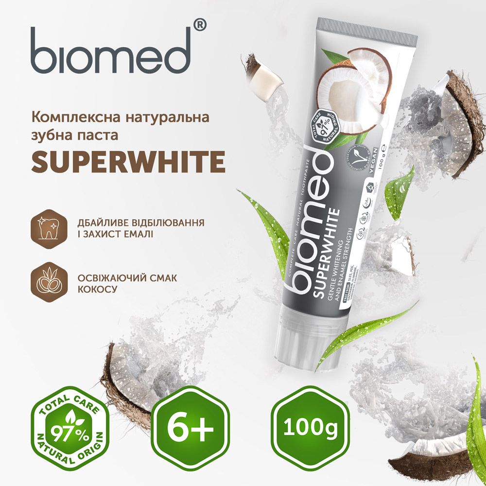 Зубна паста Biomed Superwhite Дбайливе відбілювання і зміцнення чутливої ​​емалі 100 г - фото 5