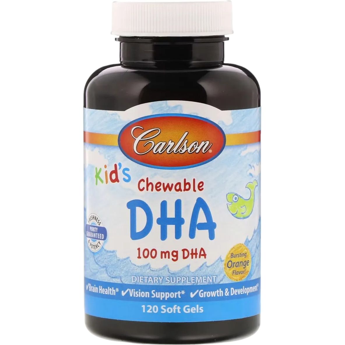 Риб'ячий жир DHA для дітей Carlson Kid's Chewable смак апельсина 120 желатинових капсул - фото 1