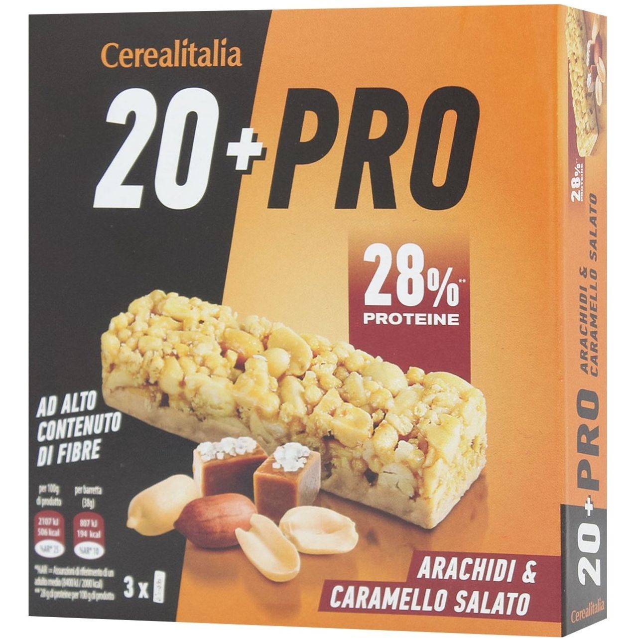 Батончик Cerealitalia 20+pro Арахис і солона карамель зерновий 114 г (3 шт. х 38 г) - фото 1