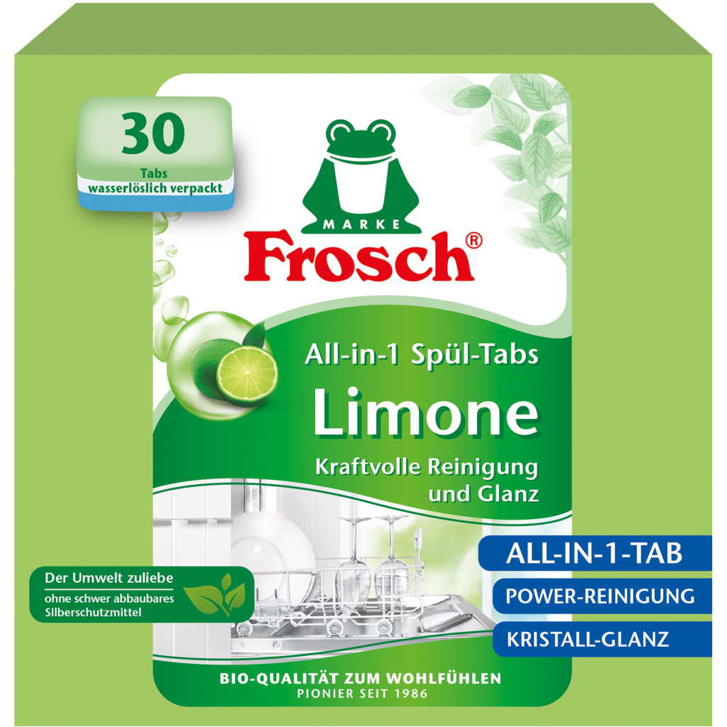 Таблетки для мытья посуды в посудомоечных машинах Frosch Лимон 30 шт. по 18 г - фото 1