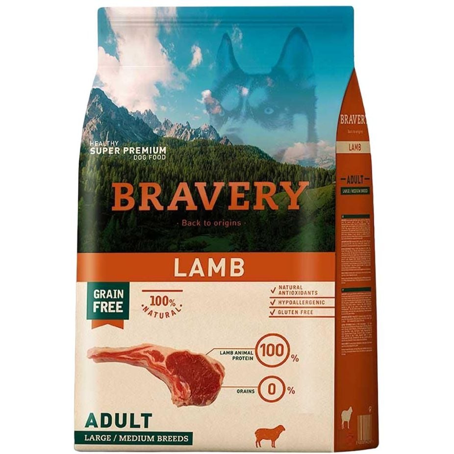 Сухой корм для взрослых собак средних и больших пород Bravery Lamb Large Medium Adult, с ягненком, 4 кг - фото 1