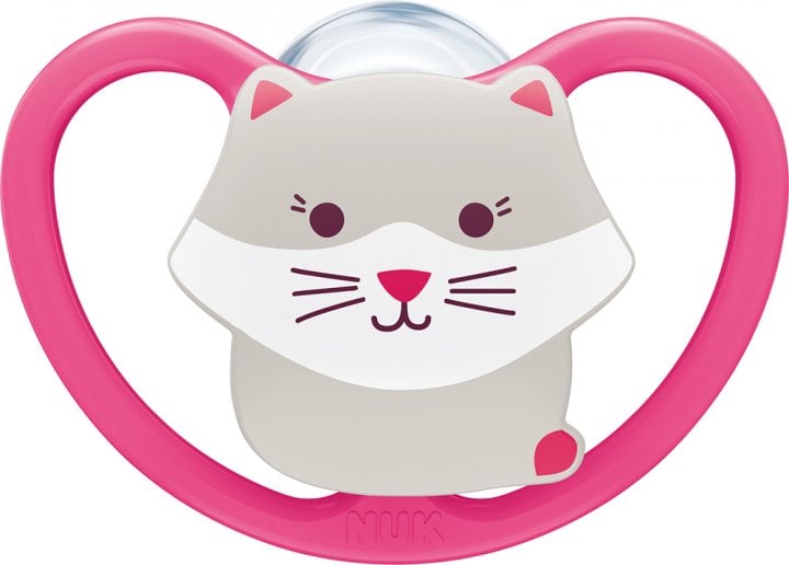 Силиконовая пустышка Nuk Space Кошка, 6-18 мес., розовый (3952335) - фото 1