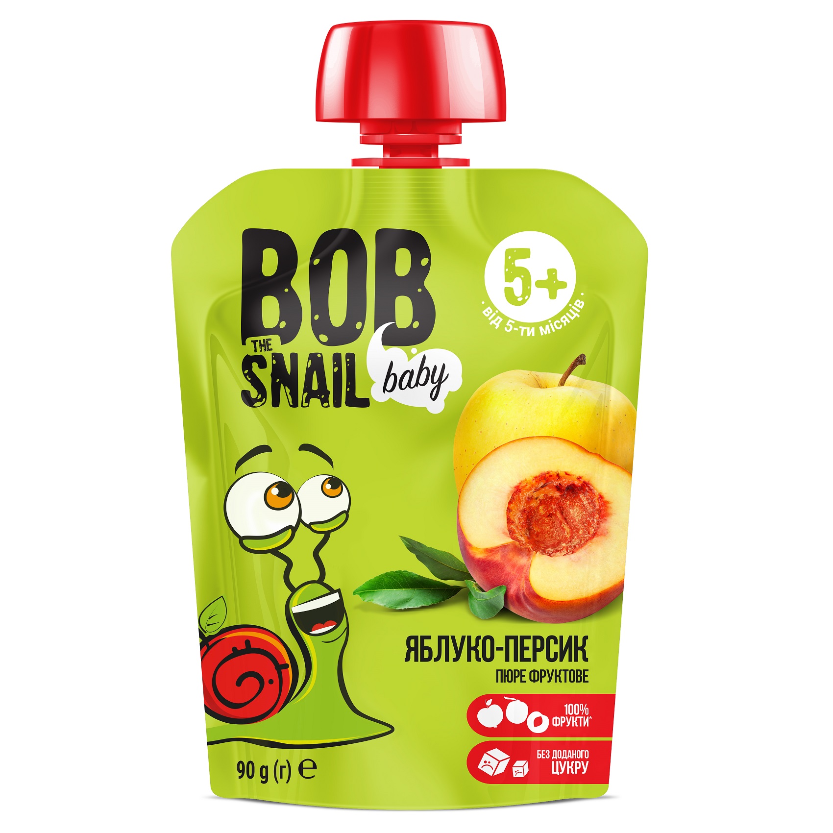 Пюре фруктове Bob Snail Яблуко-Персик, пастеризоване, 90 г - фото 1