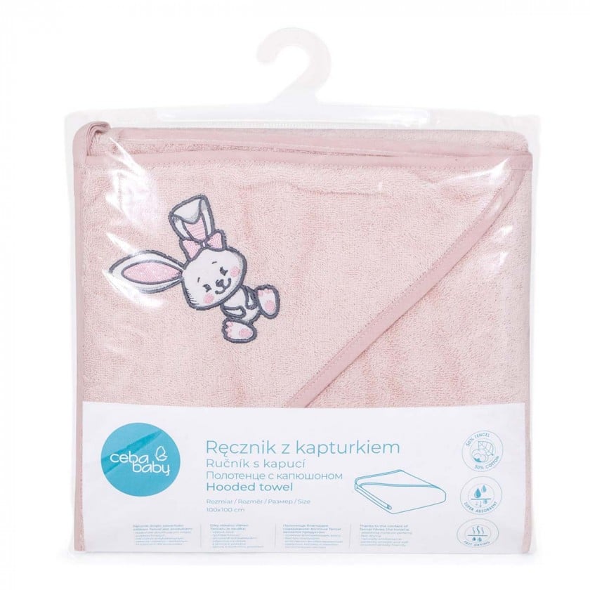 Полотенце с уголком Ceba Baby Tencel Line Bunny, 100х100 см, розовый (8971287) - фото 3