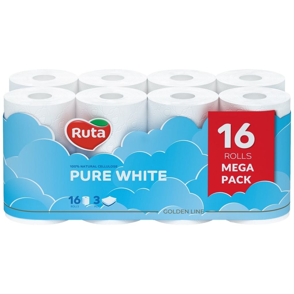 Туалетная бумага Ruta Pure White, трехслойная, 16 рулонов - фото 1