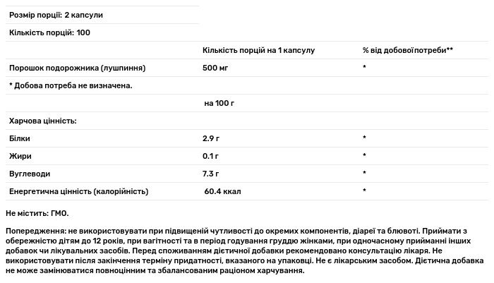 Подорожник Biotus Psyllium Husk 500 мг 200 капсул - фото 2