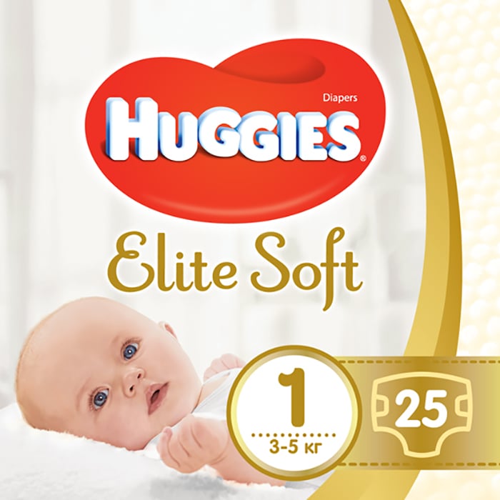 Набір підгузків Huggies Elite Soft 1 (3-5 кг), 100 шт. (4 уп. по 25 шт.) - фото 1