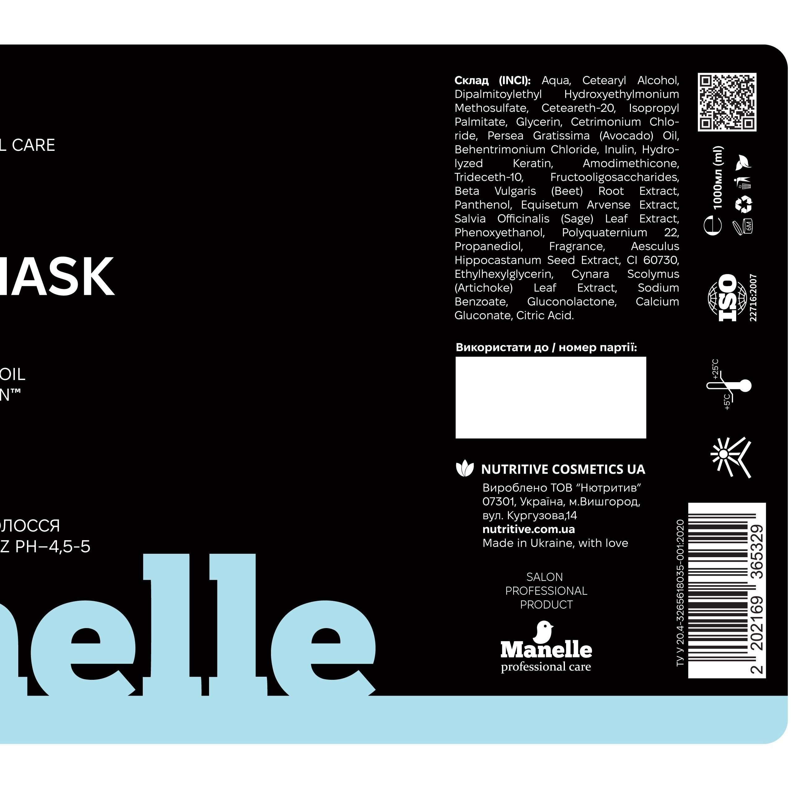 Тонуюча маска для волосся Manelle Professional care Avocado Oil & Keracyn 1 л - фото 4