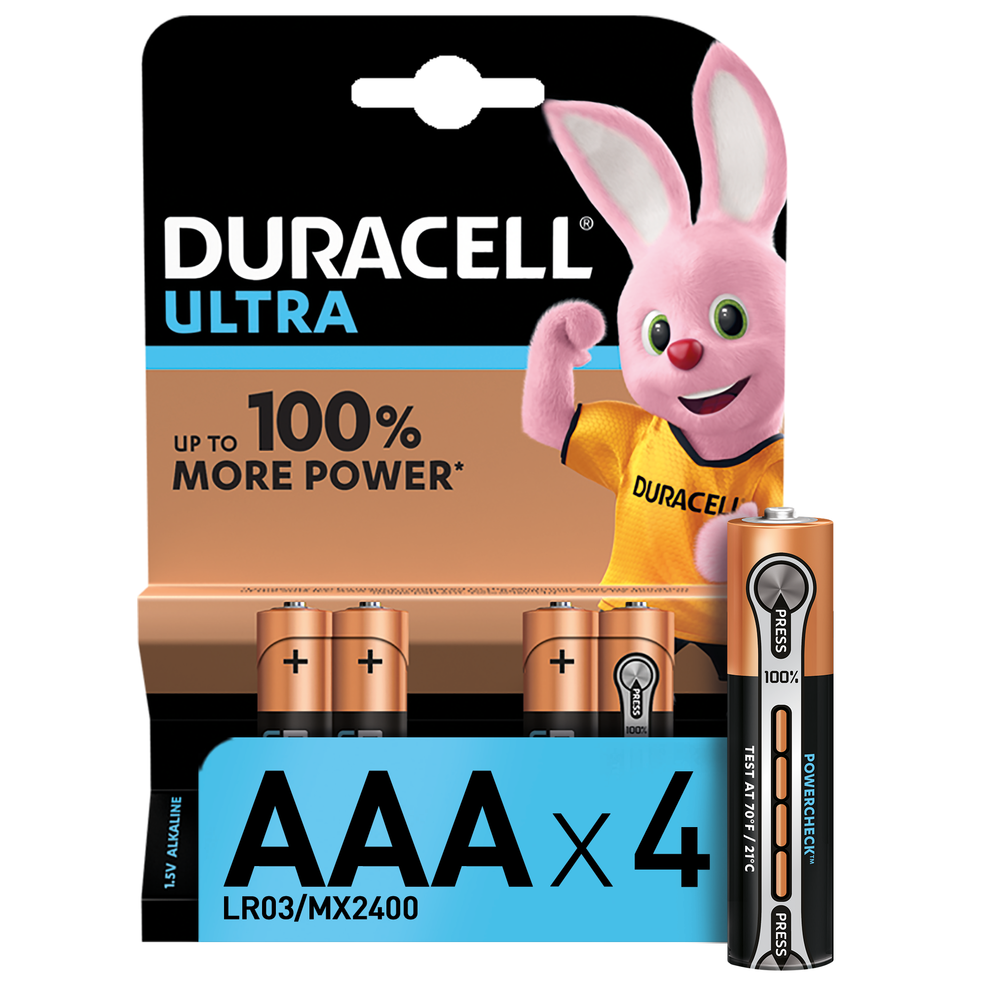 Щелочные батарейки мизинчиковые Duracell Ultra 1,5 V AAA LR03/MX2400, 4 шт. (5004806) - фото 1