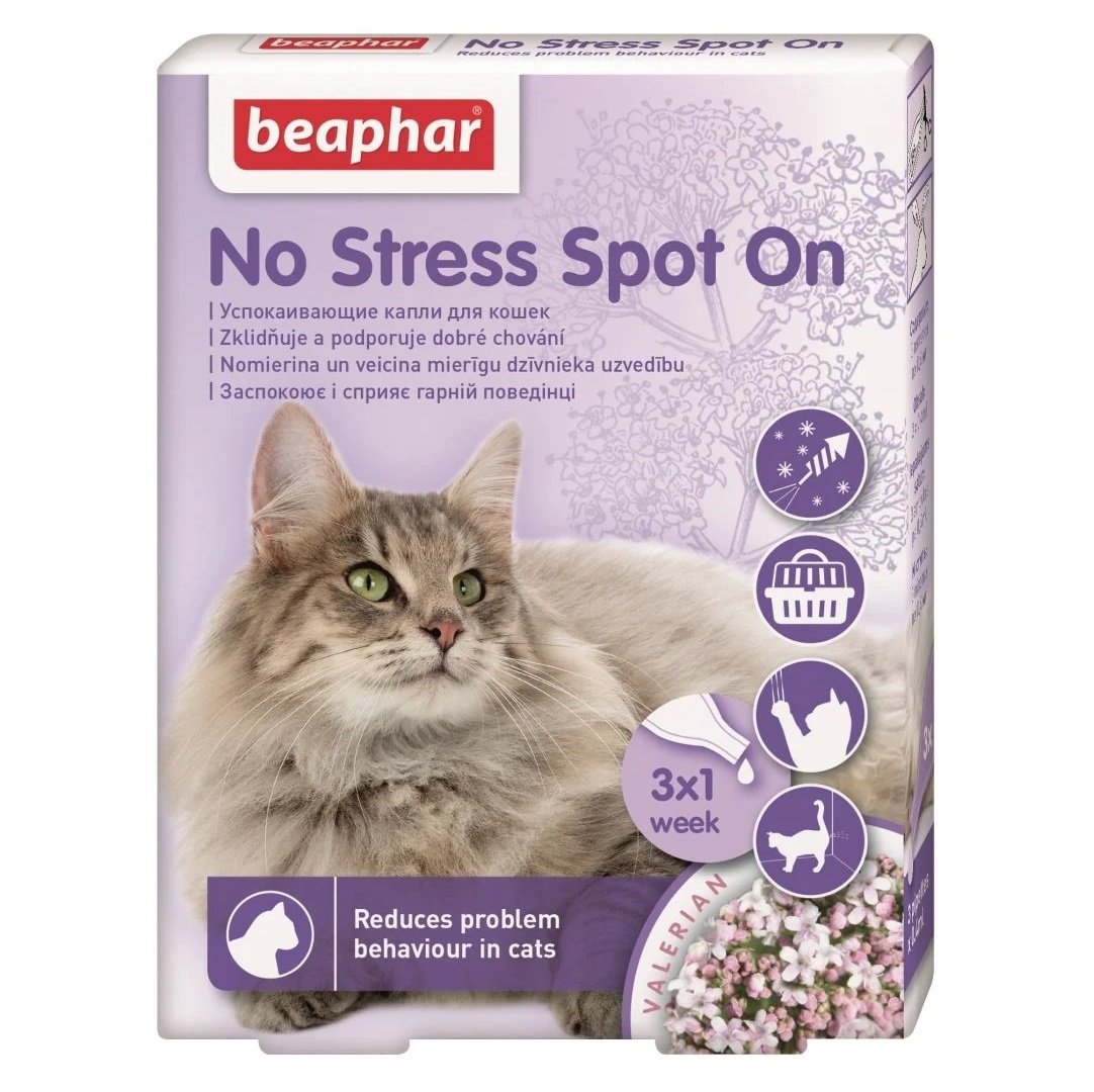 Успокаивающие капли от стресса Beaphar No Stress Spot On для кошек, 3 пипетки - фото 1