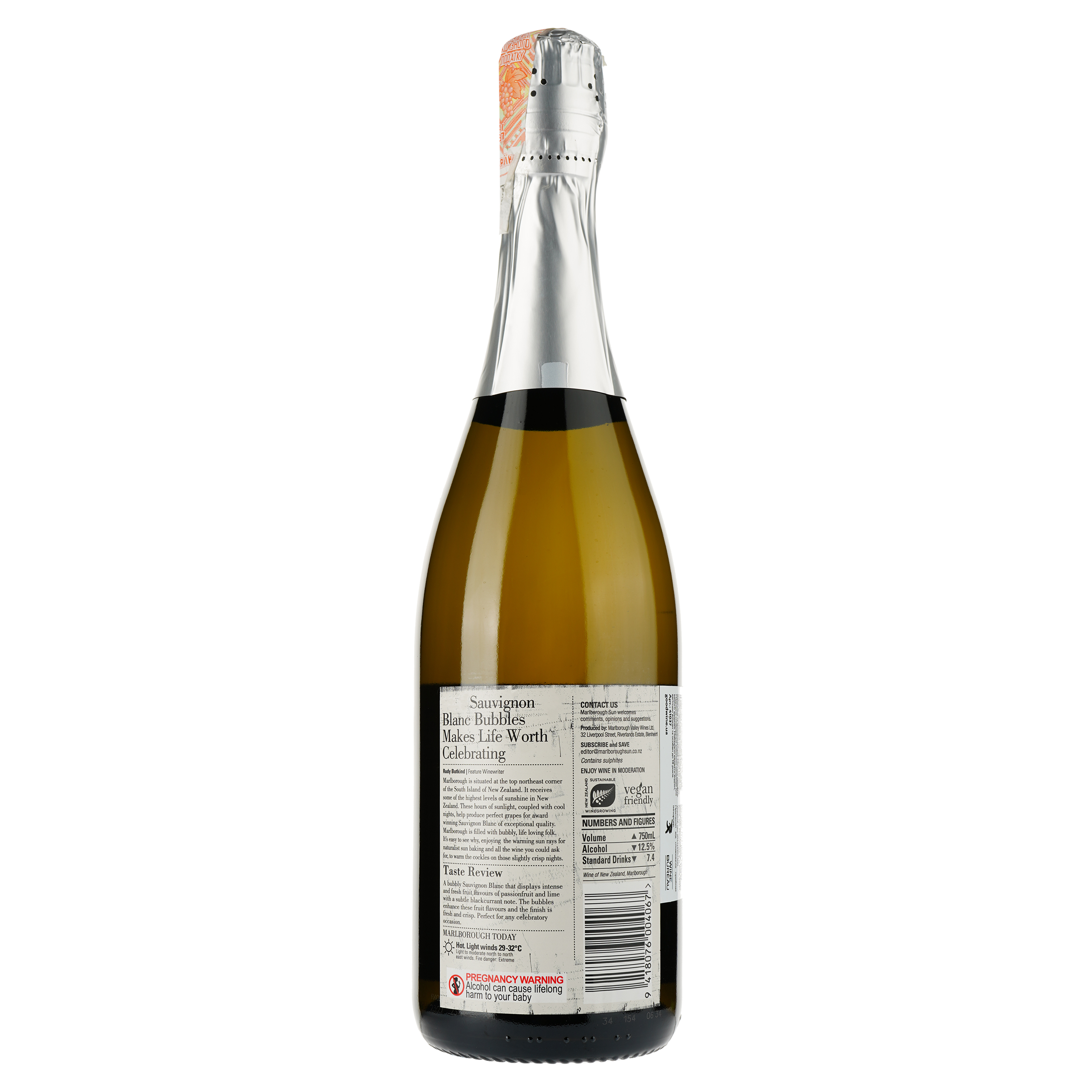 Игристое вино Marlborough Sun Sauvignon Blanc Bubbles, 12,5%, 0,75 л - фото 2