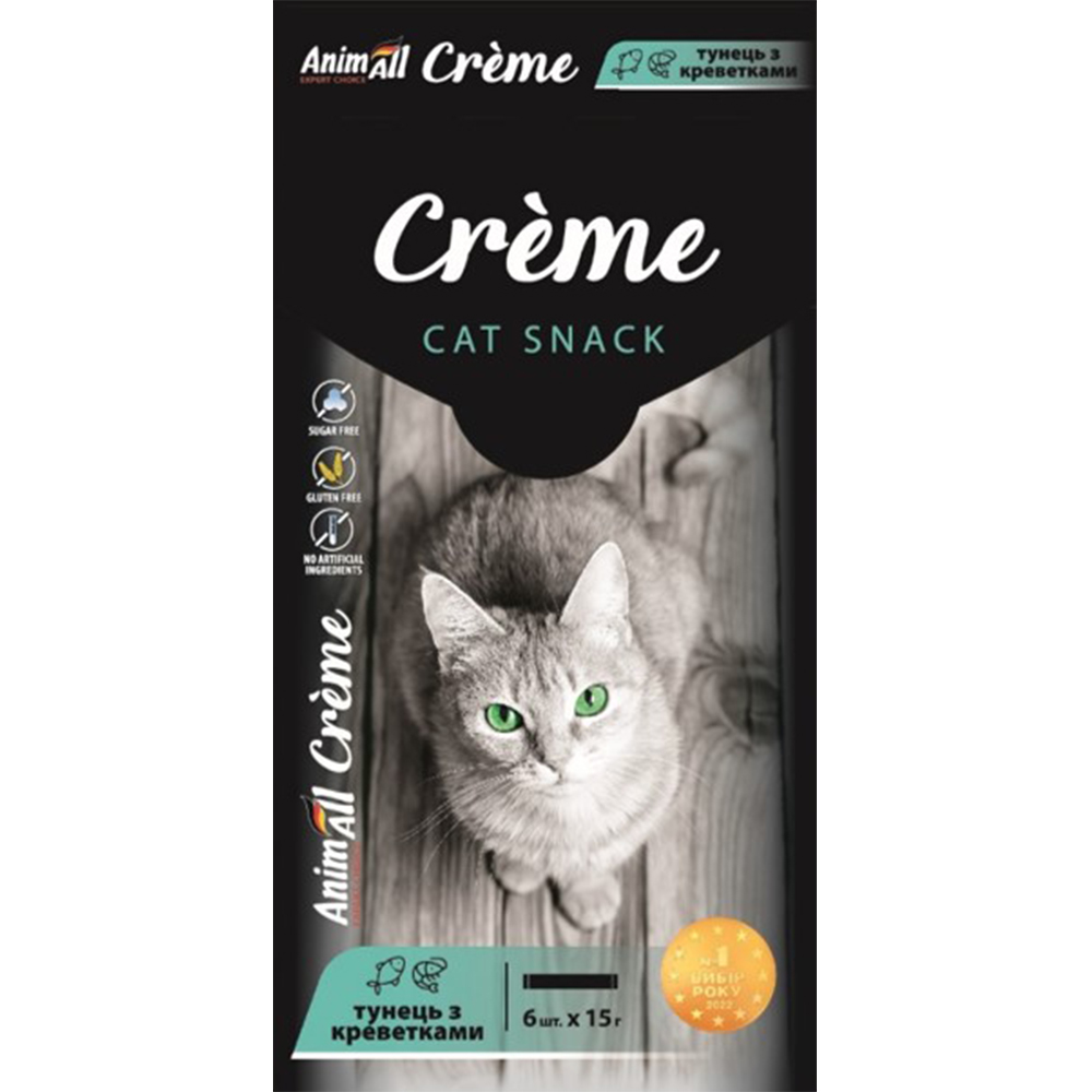 Ласощі для котів AnimAll Creme зі смаком тунця з креветками 6 шт. х 15 г - фото 1
