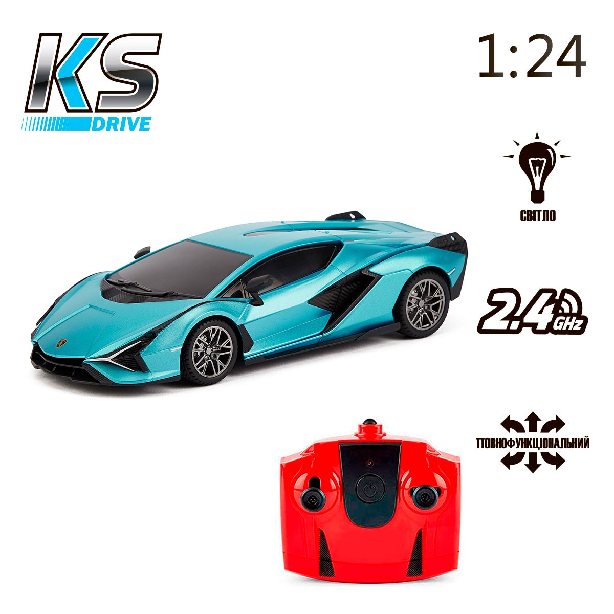Автомобиль KS Drive на р/у Lamborghini Sian 1:24, 2.4Ghz синий (124GLSB) - фото 7