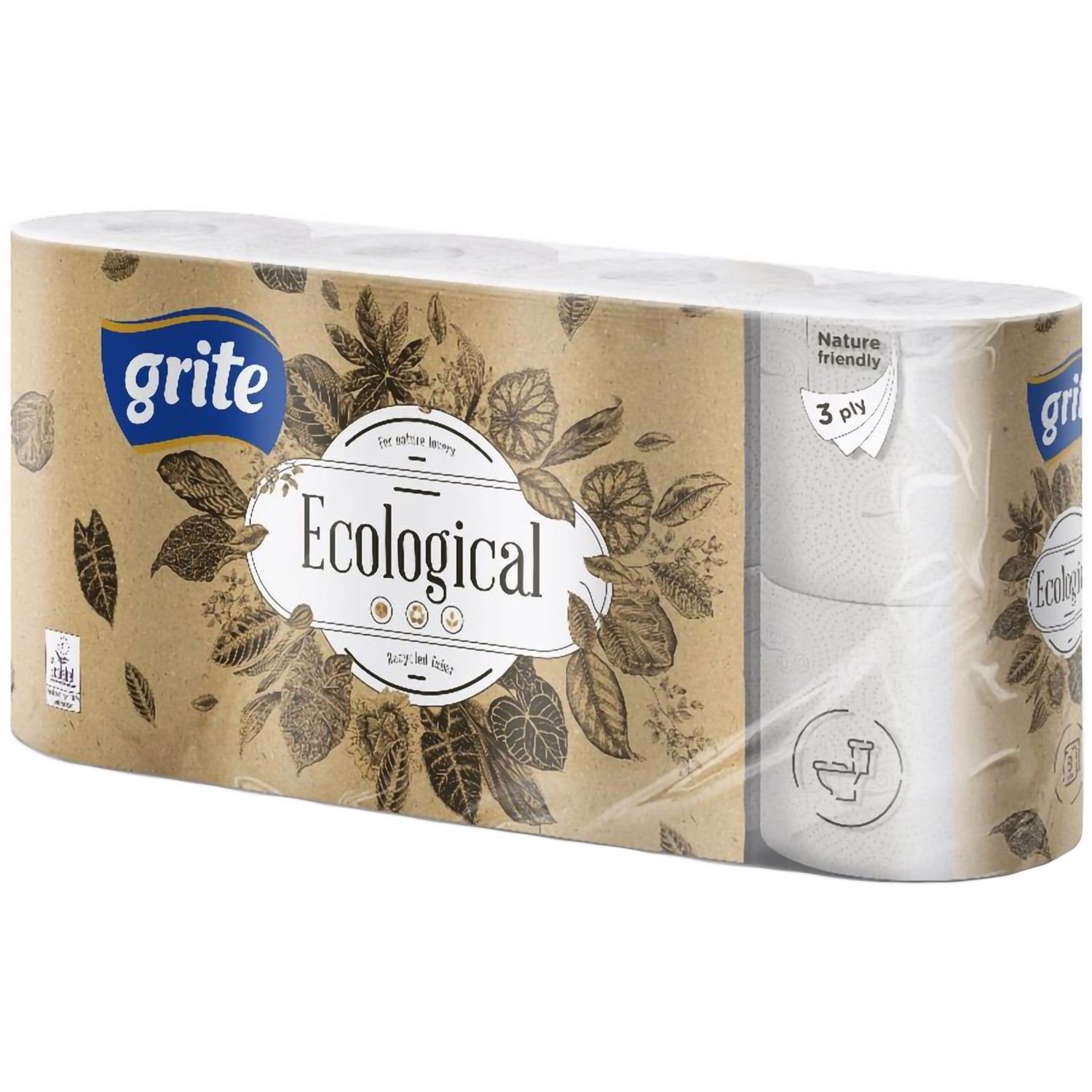 Туалетний папір Grite Plius Ecological, тришаровий, 8 рулонів - фото 1