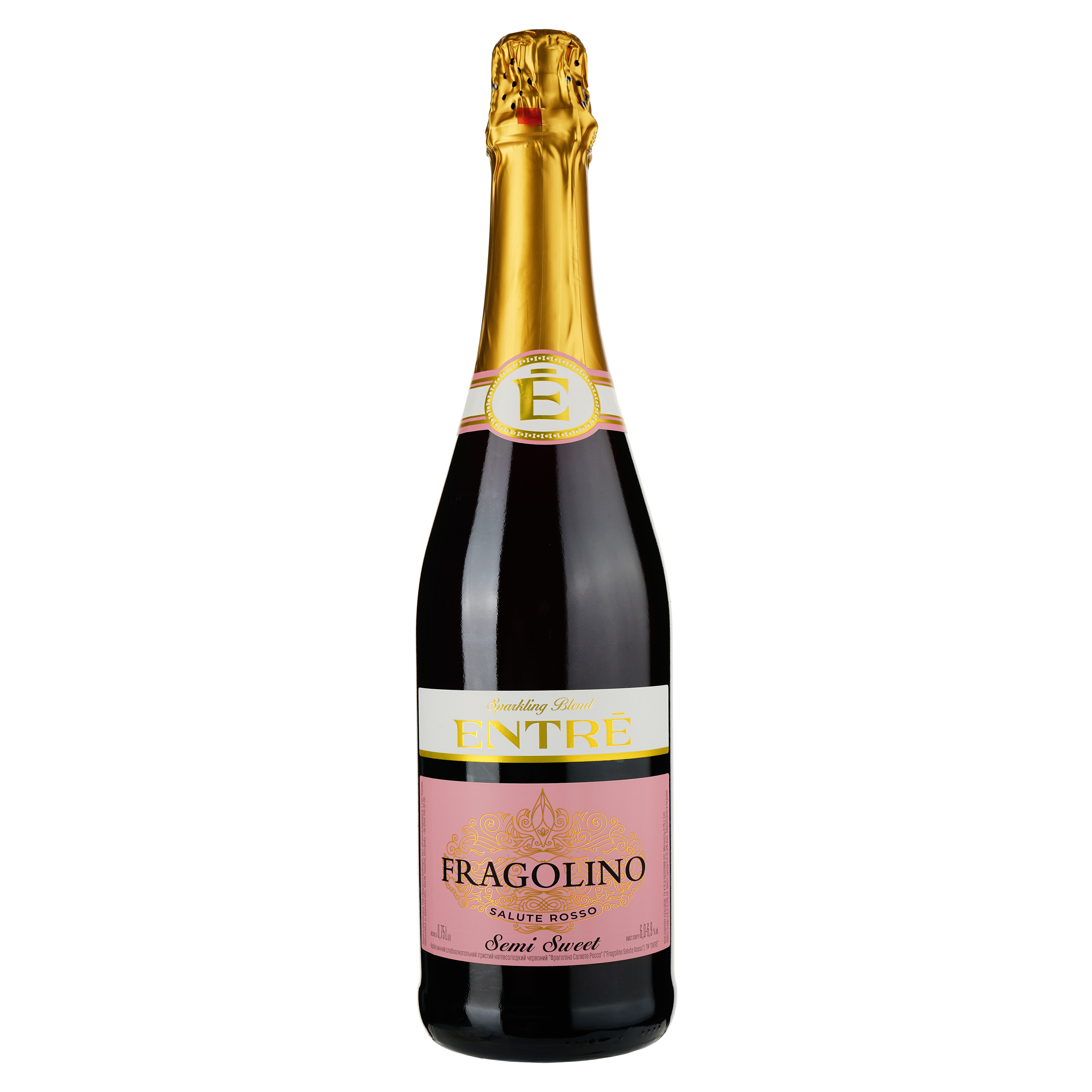 Напій винний Entre Fragolino Salute Rosso, червоний, напівсолодкий, 6-6,9%, 0,75 л - фото 1