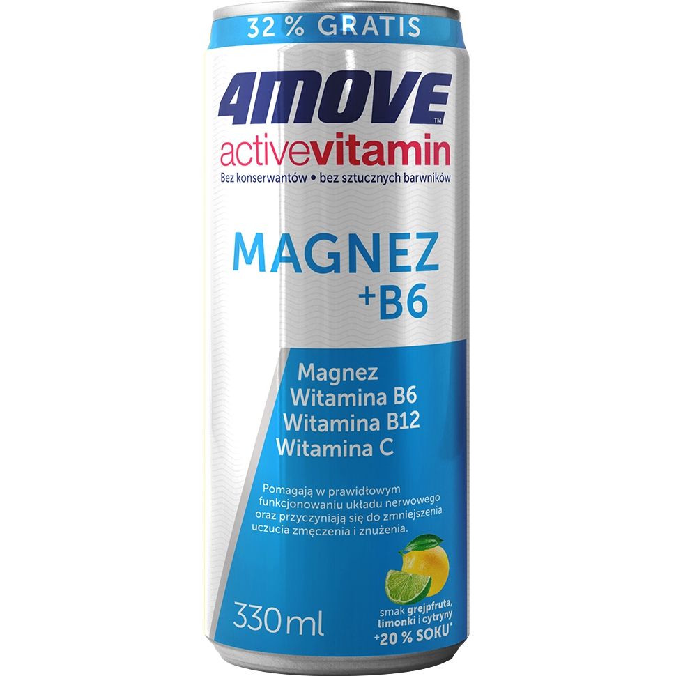 Вітаміни та мінерали 4move Active Vitamin Magnesium + B6 Грейпфрут-лимон-лайм 330 мл - фото 1