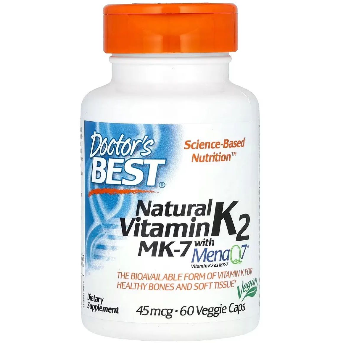 Витамин K2 MK-7 из MenaQ7 Doctor's Best Vitamin K2 MK-7 из MenaQ7 45 мкг 60 вегетарианских капсул - фото 1