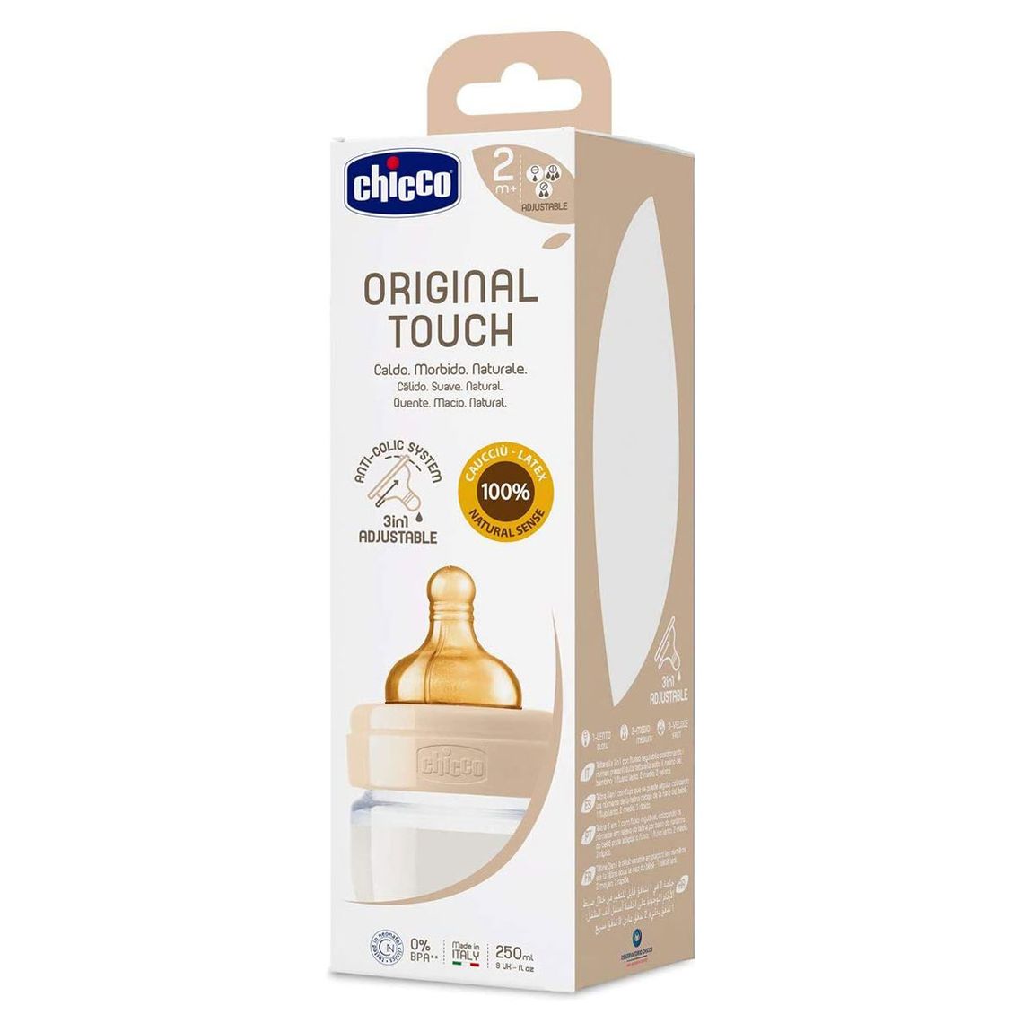 Бутылочка для кормления Chicco Original Touch, с латексной соской, 250 мл, бежевый (27624.30) - фото 2