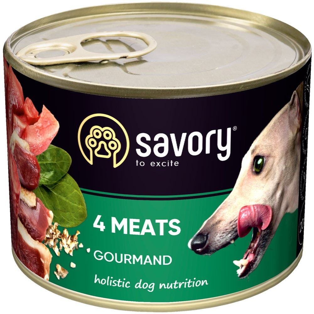 Набір вологих кормів для дорослих собак Savory Gourmand 3+1 з чотирма видами м'яса 800 г (4 шт. х 200 г) - фото 4